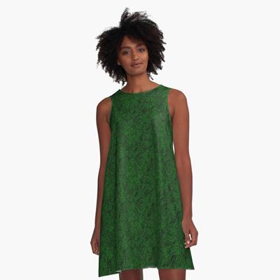 Swirling Abstract Line Art in Black on Green