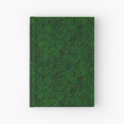 Swirling Abstract Line Art in Black on Green