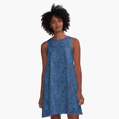 Swirling Abstract Line Art in Black on Light Blue