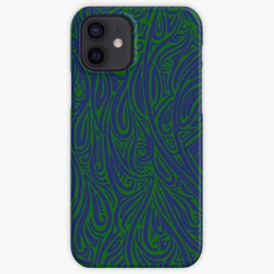 Swirling Abstract Line Art in Dark Blue on Green
