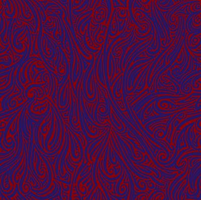 Swirling Abstract Line Art in Shades of Blue on Red